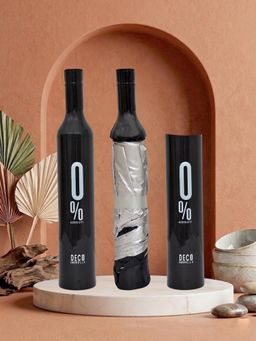 FABINALIV - Black Solid Waterproof 3 Fold Compact Bottle Umbrella