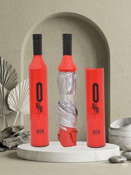 FABINALIV - Red Solid Waterproof 3 Fold Compact Bottle Umbrella