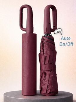 FABINALIV - Maroon Solid Auto ON/OFF Waterproof Automatic Compact Umbrella