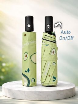 FABINALIV - Green Abstract Auto ON/OFF Waterproof Automatic Compact Fruit Umbrella