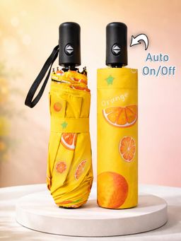 FABINALIV - Mustard Abstract Auto ON/OFF Waterproof Automatic Compact Fruit Umbrella