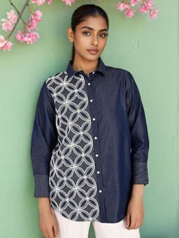 KAFTANIZE - Women Navy Blue Color With Embroidered Shirt