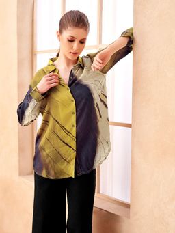 KAFTANIZE - Women Golden and Brown Color Printed Shirt