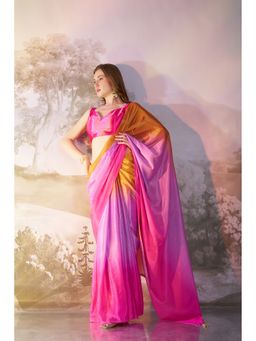 Kalista Fashion - Women Multi-Color Chiffon Colorblock Saree With Unstitched Blouse