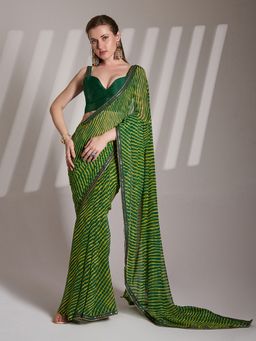 Kalista Fashion - Women Green Georgette Printed Saree With Unstitched Blouse