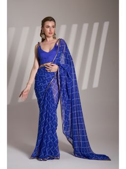 Kalista Fashion - Women Blue Georgette Printed Saree With Unstitched Blouse