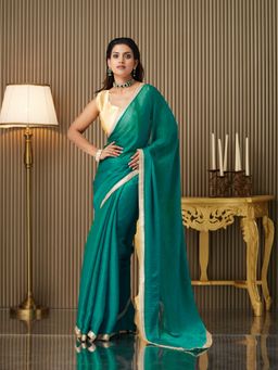 Kalista Fashion - Women Green Chiffon Gota Saree With Unstitched Blouse