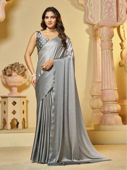 Garden VARELI - Women Grey Satin Ombre Saree with Unstitched Blouse