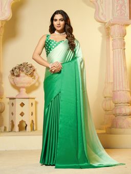 Garden VARELI - Women Green Satin Ombre Saree with Unstitched Blouse