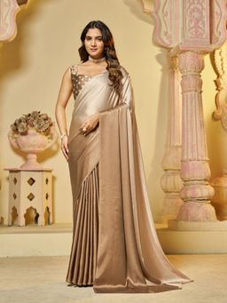 Garden VARELI - Women Beige Satin Ombre Saree with Unstitched Blouse