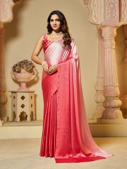 Garden VARELI - Women Pink Satin Ombre Saree with Unstitched Blouse