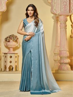 Garden VARELI - Women Steel Blue Satin Ombre Saree with Unstitched Blouse