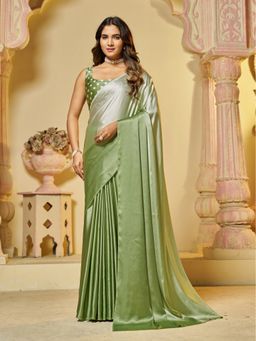 Garden VARELI - Women Olive Green Satin Ombre Saree with Unstitched Blouse