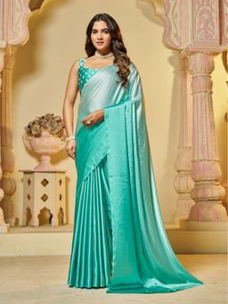 Garden VARELI - Women Turquoise Satin Ombre Saree with Unstitched Blouse