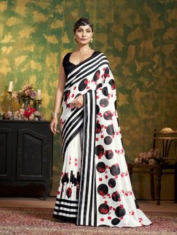 Garden VARELI - Women Black Silk Floral Printed Saree with Unstitched Blouse