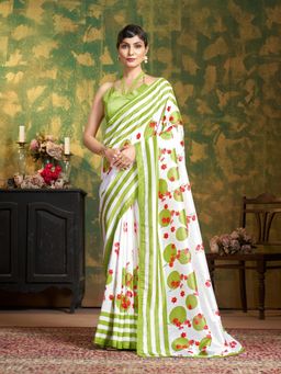 Garden VARELI - Women Olive Silk Floral Printed Saree with Unstitched Blouse