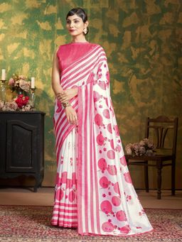 Garden VARELI - Women Pink Cationic Silk Floral Printed Saree with Unstitched Blouse