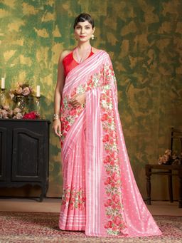 Garden VARELI - Women Pink Cationic Silk Polka Dots Saree with Unstitched Blouse
