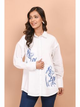Zolo Label - Women Over Sized White Collared Cotton Shirt