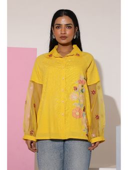 Zolo Label - Women Sunflower Yellow Floral Embroidered Shirt