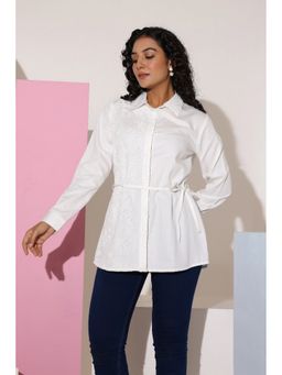 Zolo Label - Women White Cotton Embroidered Shirt