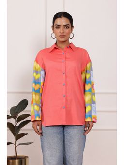 Zolo Label - Women Peach Heart Print Poplin Cotton Shirt