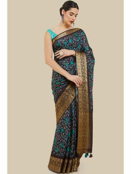 Soch - Women Brown Silk Printed Saree with Unstitched Blouse