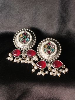 Spring Soul - Ruby Red Pearl Mosaic Earrings