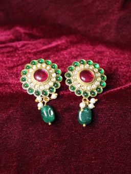 Spring Soul - Gold-Green Stone Handcrafted Metal Drop Earrings