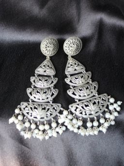 Spring Soul - Oxidised Silver Handcrafted Brass Pearl Earrings
