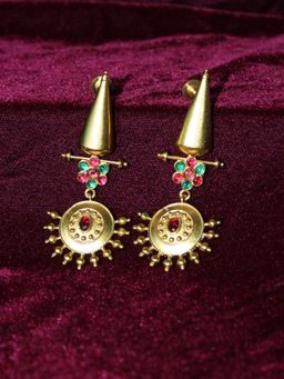 Spring Soul - Gold Tone Matte Finish Brass Stone Earrings