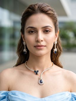 RUNORAA - Navy Blue Sapphire Aura Jewellery Set
