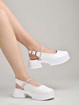 Shoetopia - Round Toe White Pumps For Women & Girls