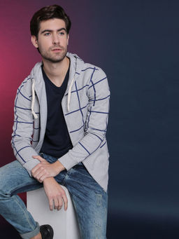 Campus Sutra - Men Checks Full Sleeve Stylish Casual Hooded Zipper Sweatshirts