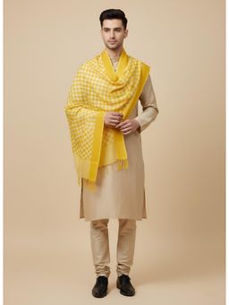 MUFFLY - Yellow Men Buta Cut Work Cotton Dupatta
