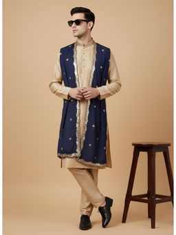 MUFFLY - Blue Chiffon Embellished Dupatta With Gotta Work Stripes