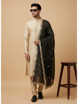 MUFFLY - Black Chiffon Embellished Dupatta With Gotta Work Stripes