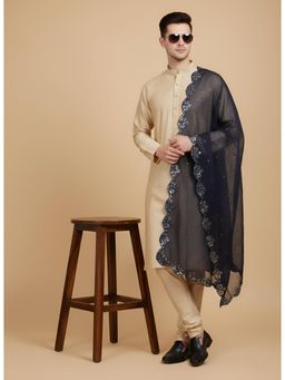 MUFFLY - Blue Men Gold Embellished Fancy Cut Work Design Mirror Silk Dupatta