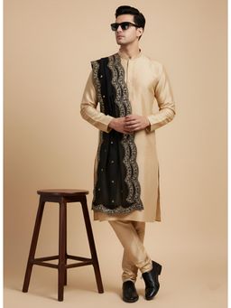 MUFFLY - Black Chinnon Dupatta With Sequence Cut Works