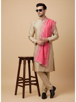 MUFFLY - Pink Chinnon Dupatta With Sequence Cut Works