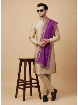 MUFFLY - Purple Chinnon Dupatta With Sequence Cut Works