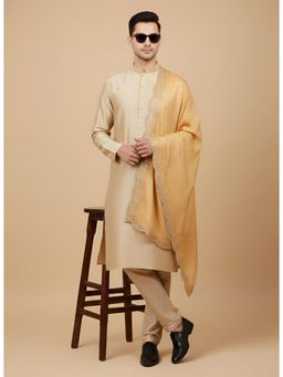 MUFFLY - Beige Chinnon Dupatta With Sequence Cut Works