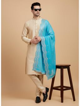 MUFFLY - Blue Chinnon Dupatta With Sequence Cut Works