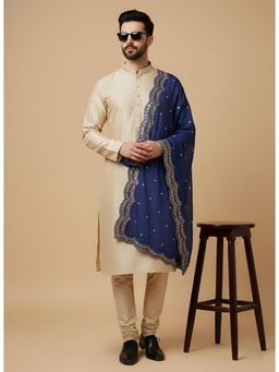 MUFFLY - Blue Chinnon Dupatta With Sequence Cut Works