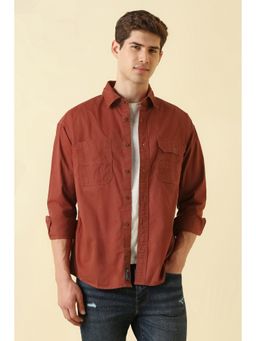 Allen Solly - Men's Rust Regular Fit Solid Full Sleeves Casual Shirt