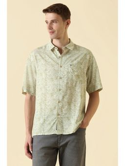 Allen Solly - Men's Light Olive Regular Fit Print Half Sleeves Casual Shirt