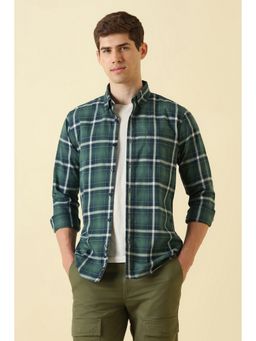Allen Solly - Men's Green Custom Fit Check Full Sleeves Casual Shirt