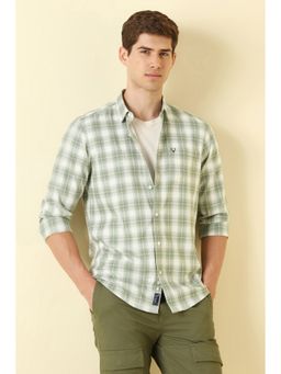 Allen Solly - Men's Green Custom Fit Check Full Sleeves Casual Shirt