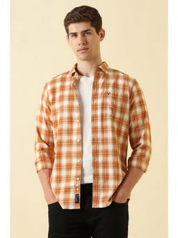 Allen Solly - Men's Rust Custom Fit Check Full Sleeves Casual Shirt