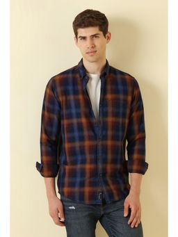Allen Solly - Men's Navy Blue Custom Fit Check Full Sleeves Casual Shirt